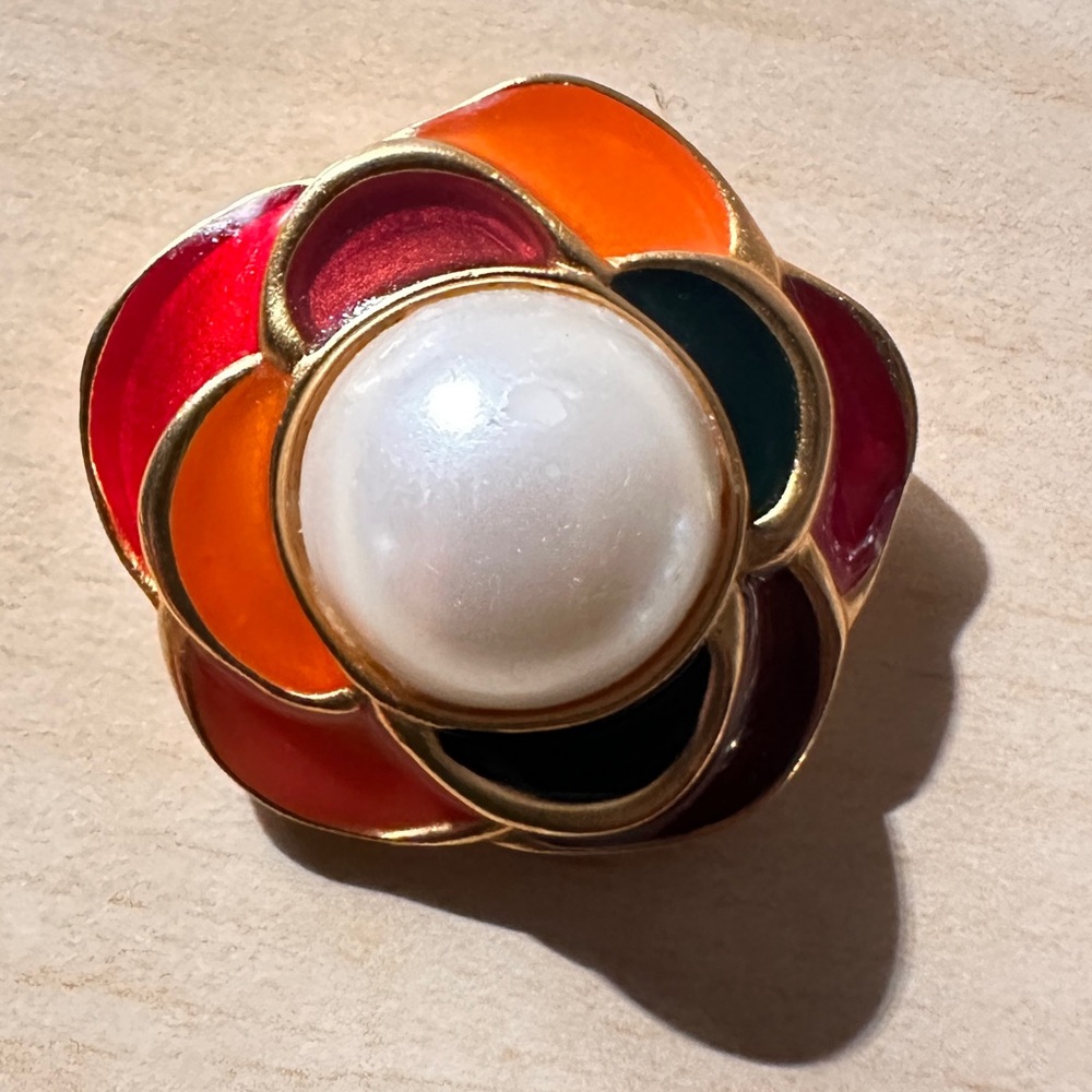 Anne Klein Pendant Choker Necklace - Flower Faux Pearl Gripoix Style